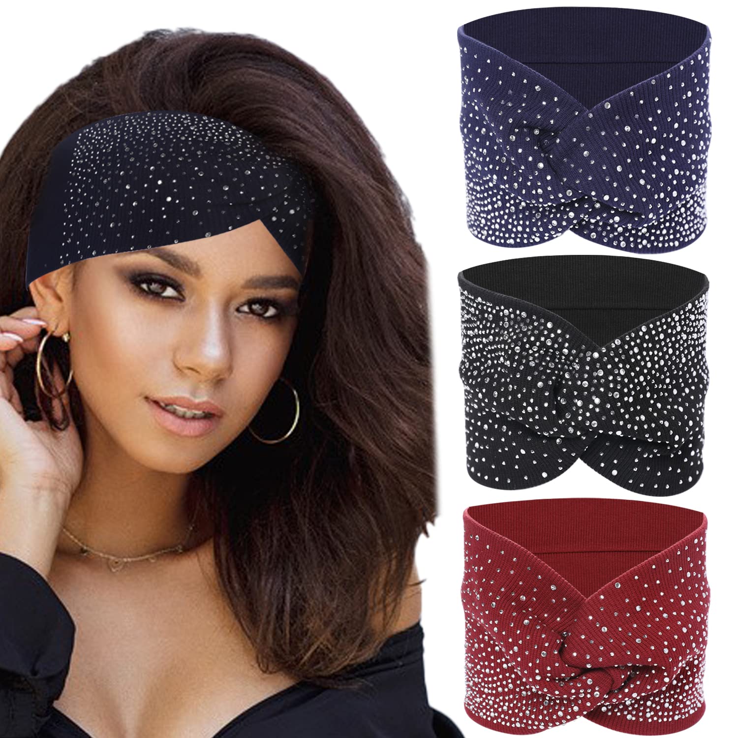 Bandeau Rhinestone Sliverdew ensemble 3 pièces pour looks variés.