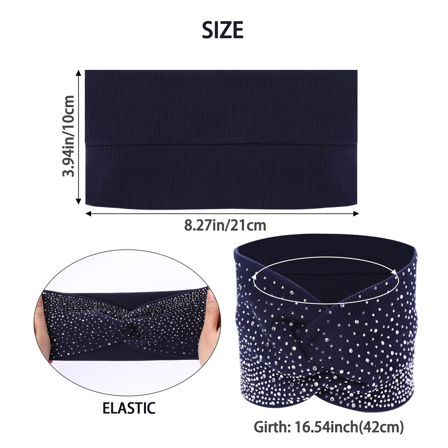 Sliverdew bandeau rhinestone noir, confort et ajustement.