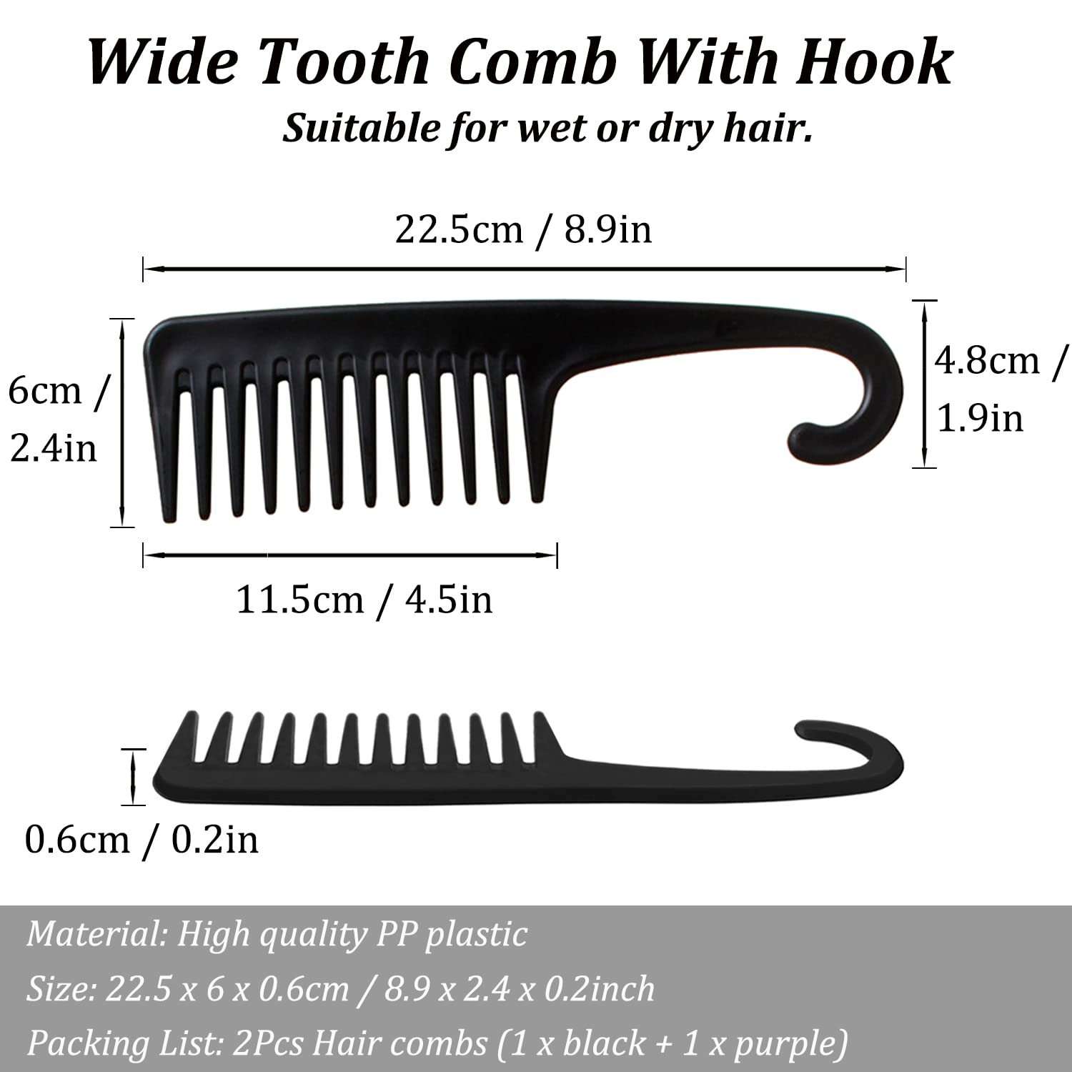 SmaringWing peigne dents larges avec crochet, pratique à suspendre dans la douche.