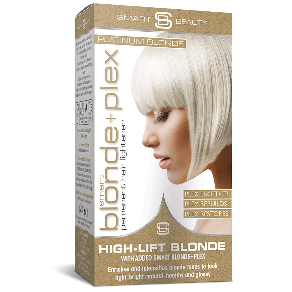 Smart Beauty Platinum Blonde Dye – bouteille, application nette et durable.