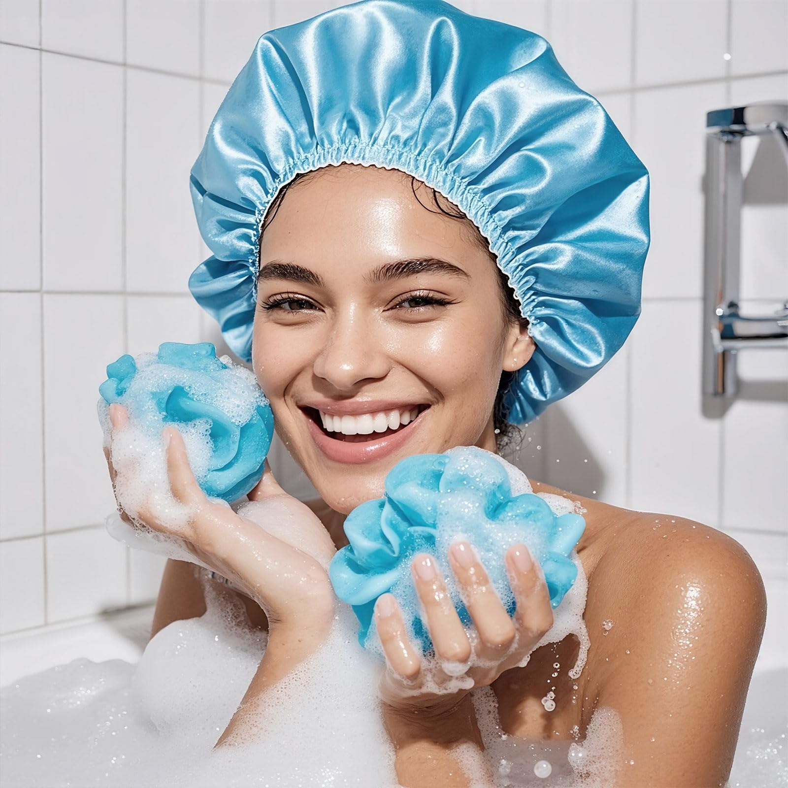 Smilco bonnet-douche bleu, design pratique et réutilisable pour spa et maison