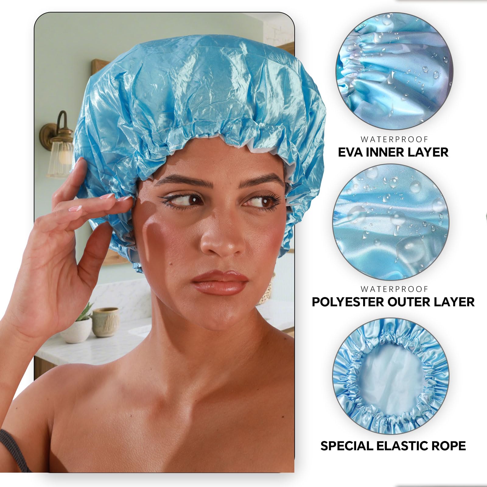Smilco bonnet-douche rose, capuche souple protégeant les tresses sous la douche