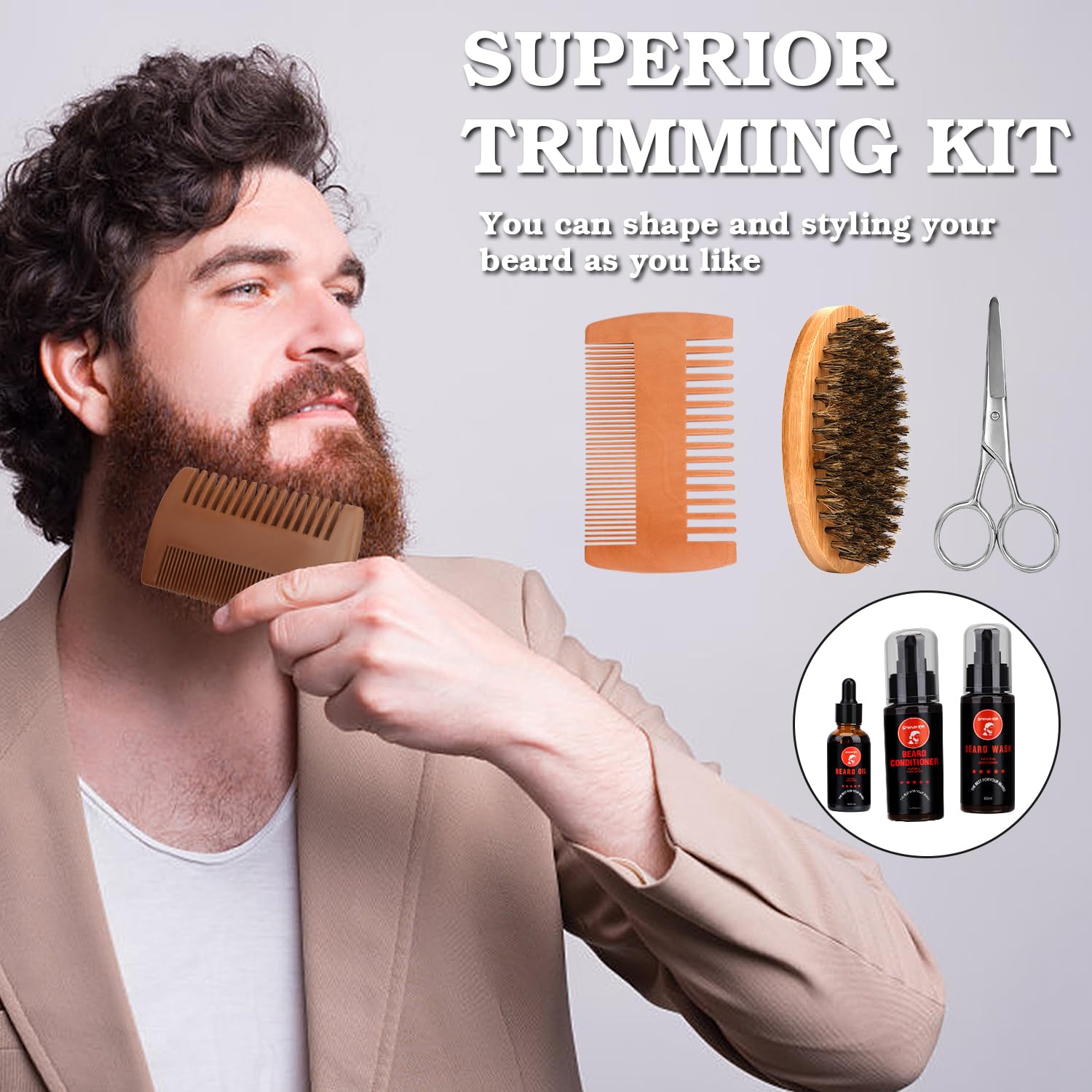 Peigne barbe bois SMINIKER démêle sans tirer les fibres