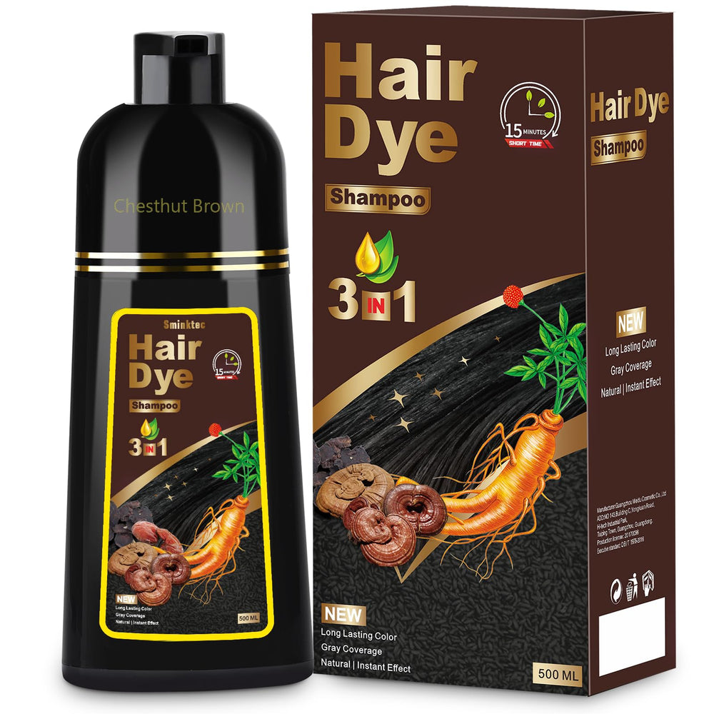 Sminktec Shampoing-coloration cheveux brun-châtaigne, application facile pour une couleur naturelle.