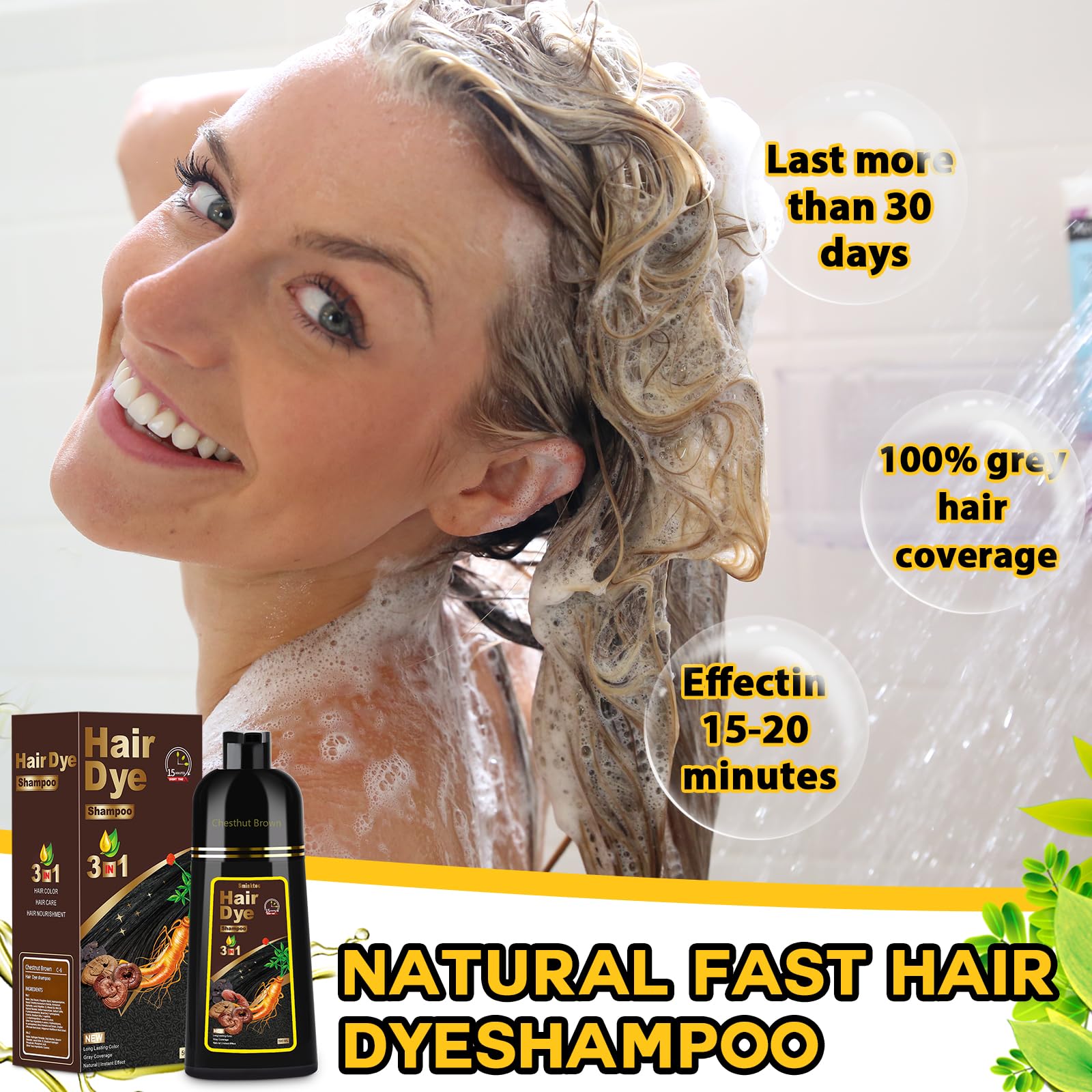 Sminktec trois-en-un: couleur, shampooing et soin en un.