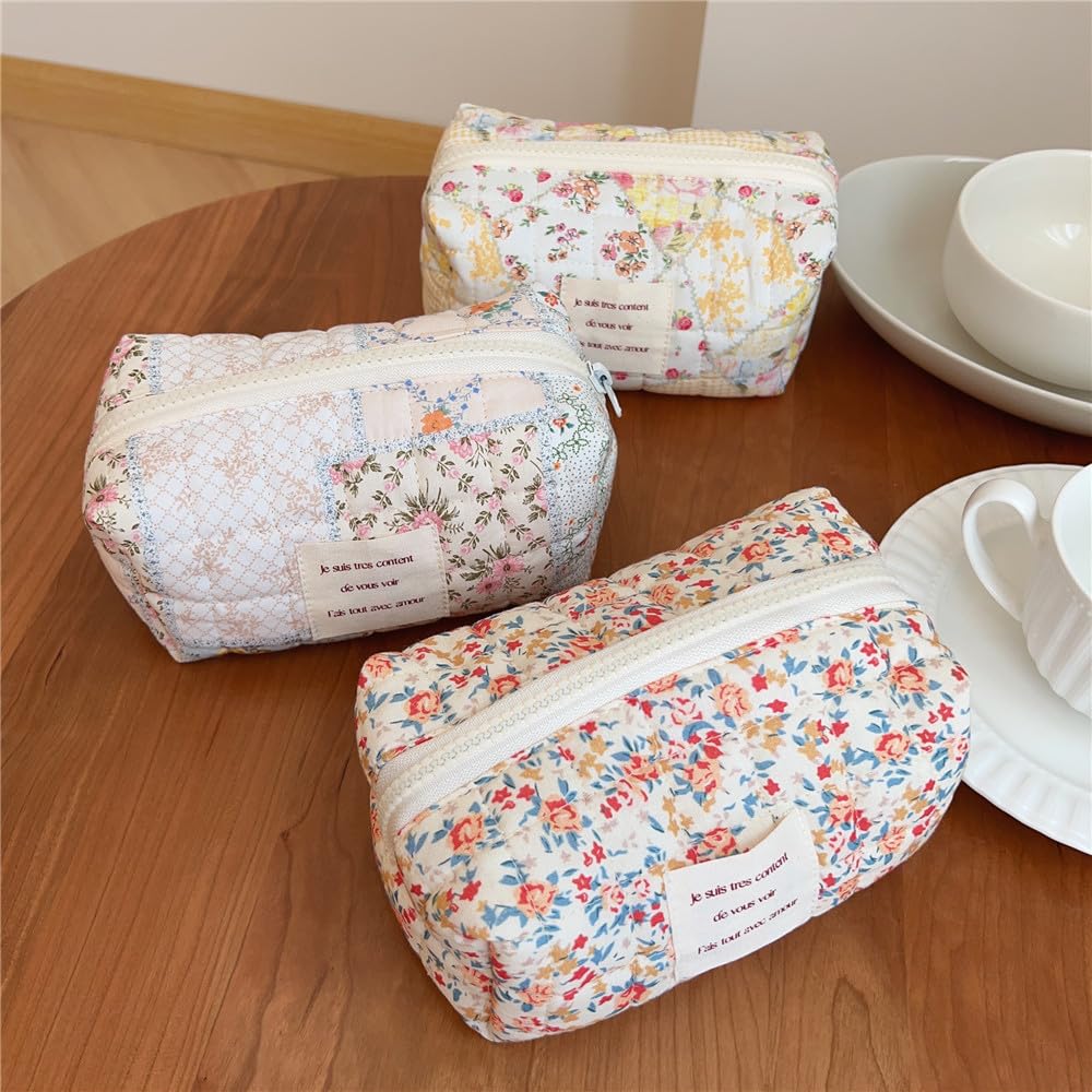 Etui bureau Sminra floral bleu, rangement polyvalent pour stylos et cosmétiques