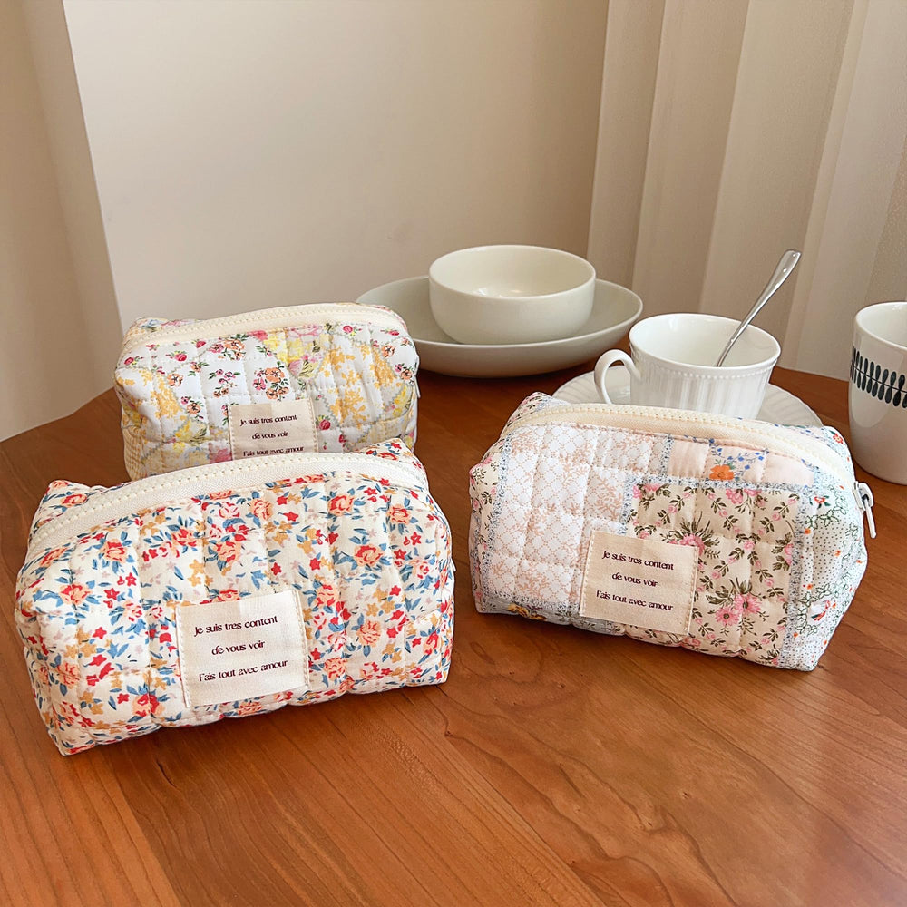 Etui cosmétiques Sminra floral bleu avec zip, accès rapide lors des déplacements