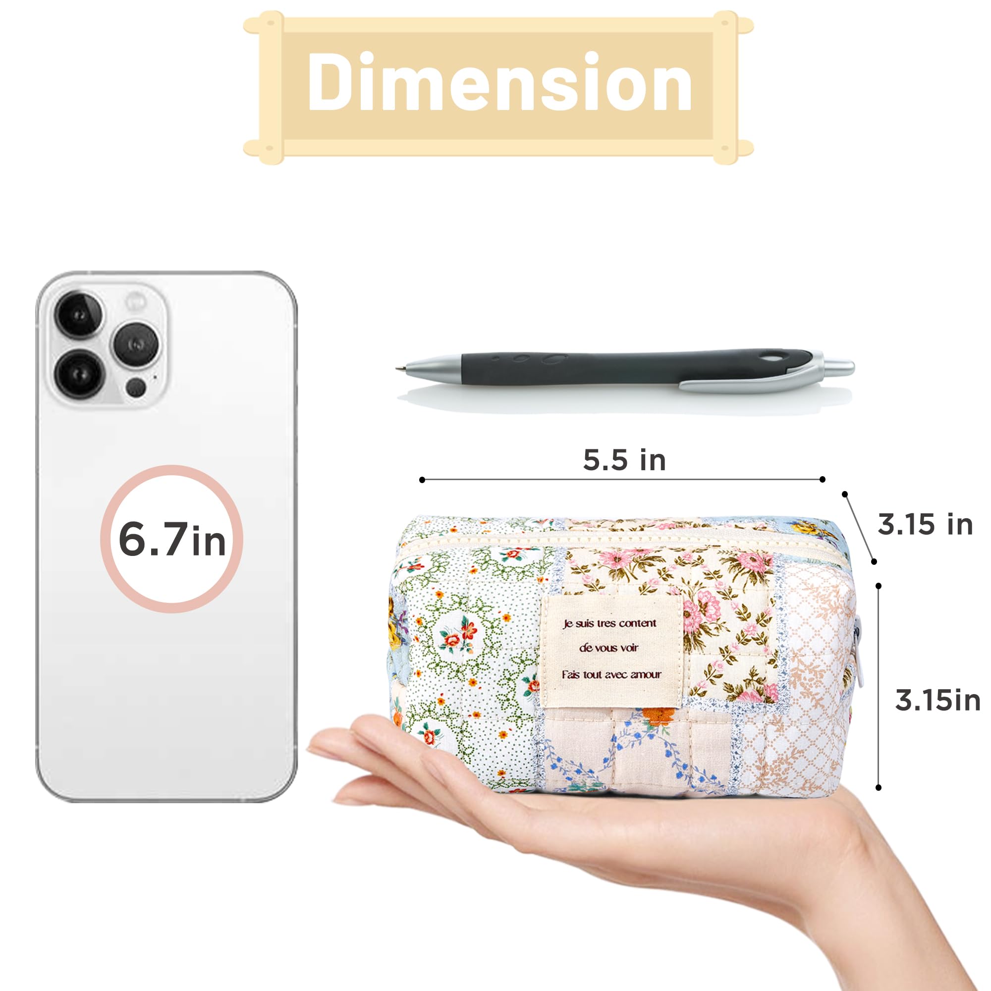 Pochette coton florale Sminra, rangement quotidien fiable et léger