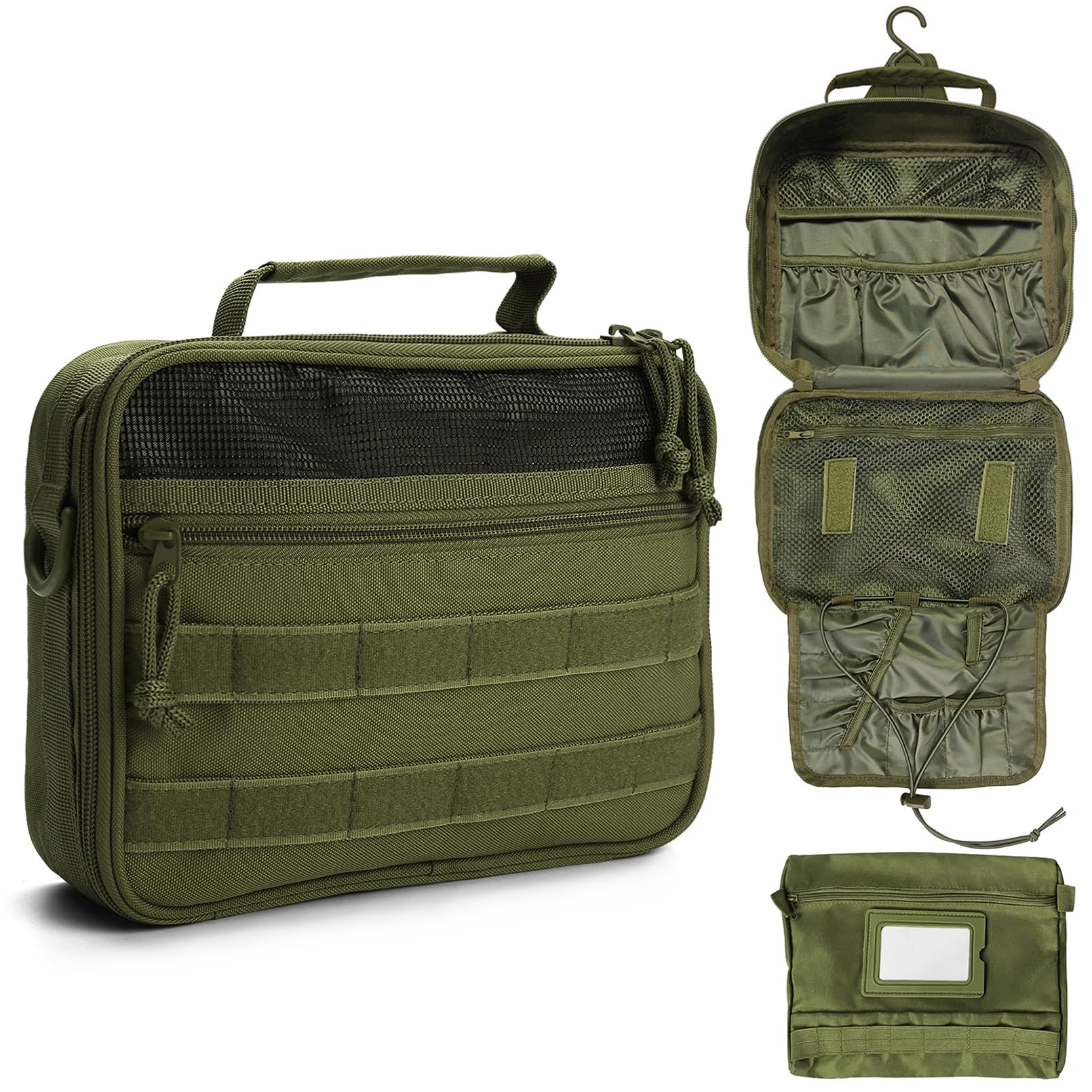 SMONT Sac toilettage tactique vert militaire avec ouverture large, accès rapide
