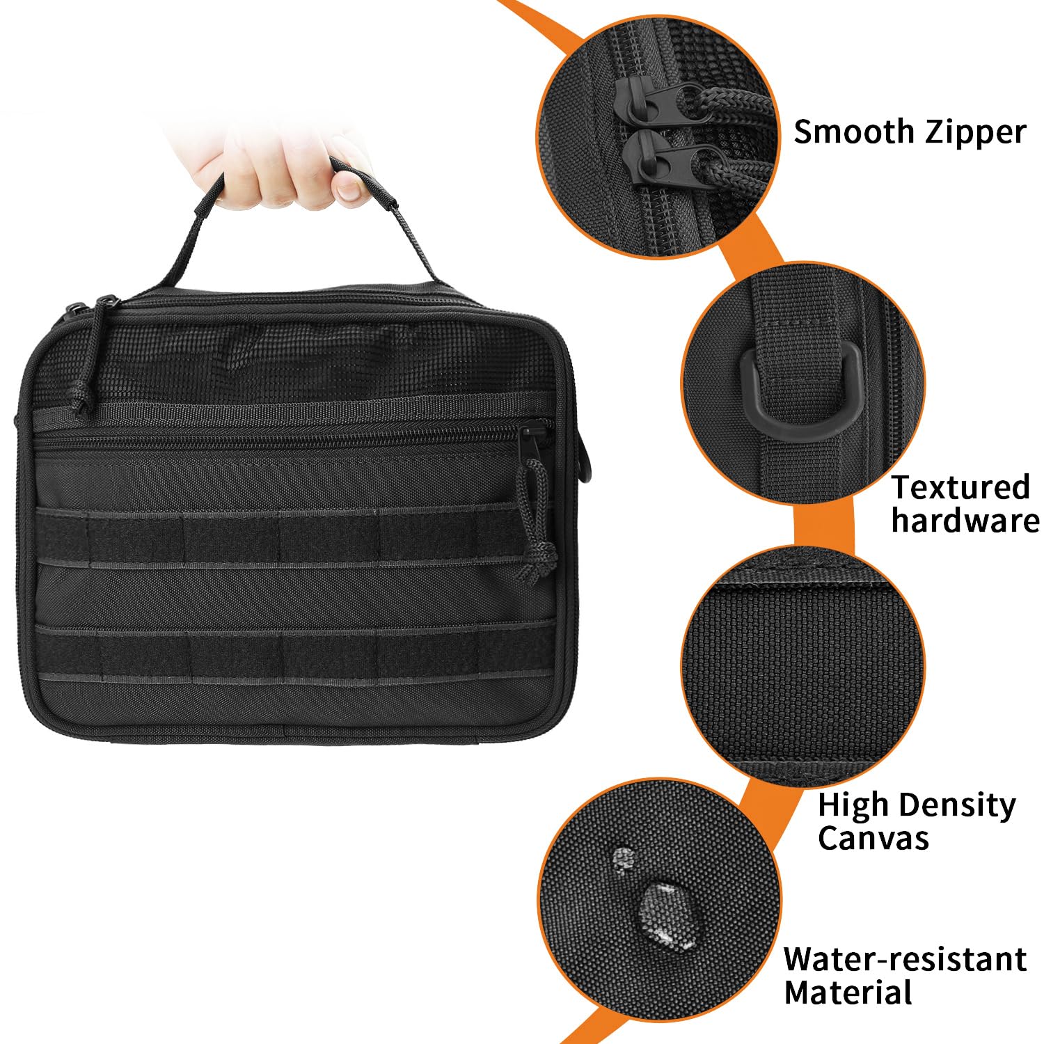 Poignée latérale pratique sur la trousse SMONT pour transporter facilement.