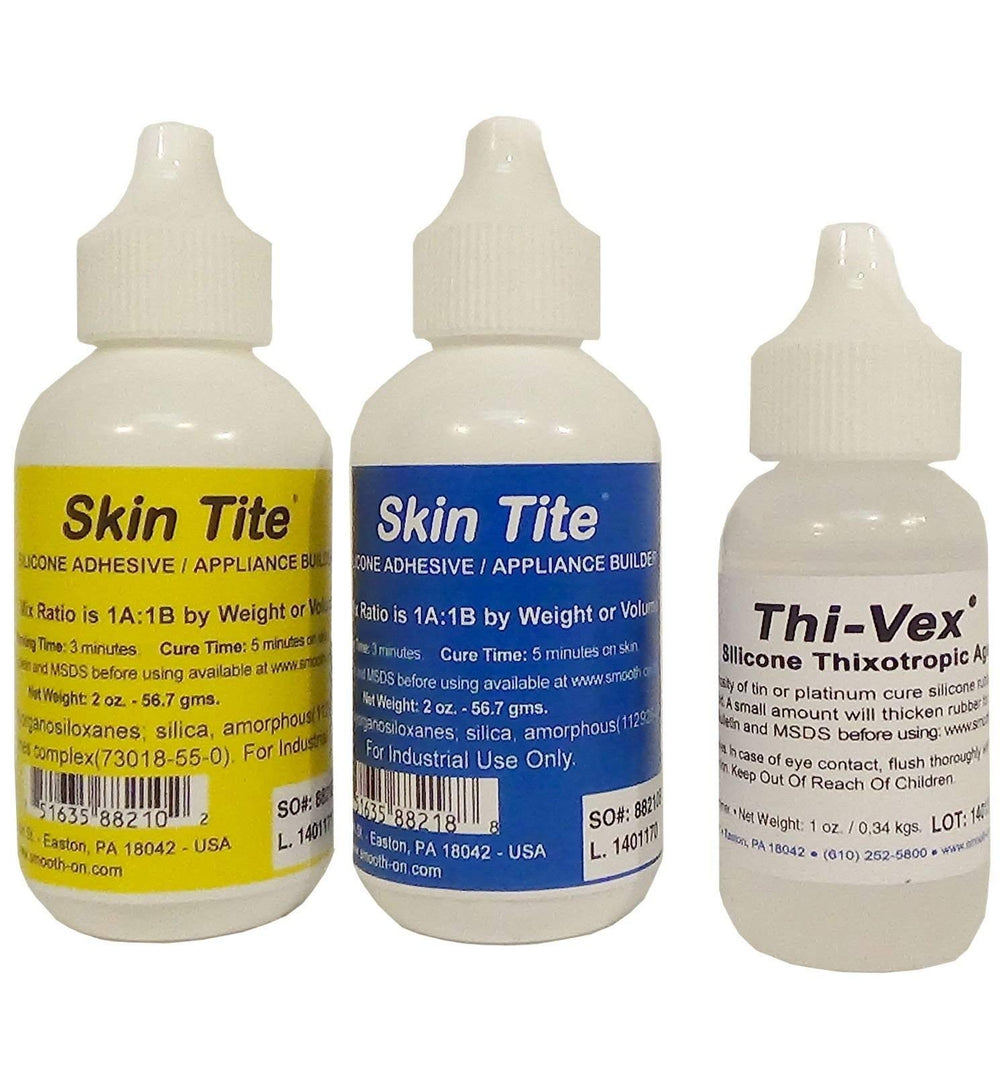 Gros plan sur le kit Smooth-On Skin Tite pour des effets spéciaux réalistes sur la peau.