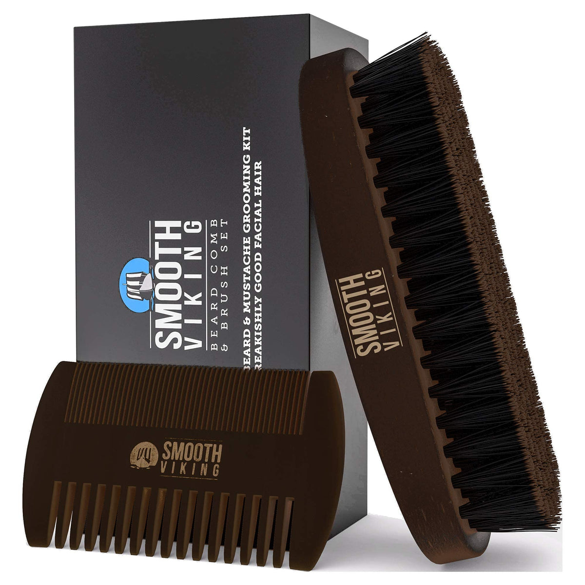 Brosse barbe Smooth Viking en poils de sanglier naturel démêlant et lissant la barbe