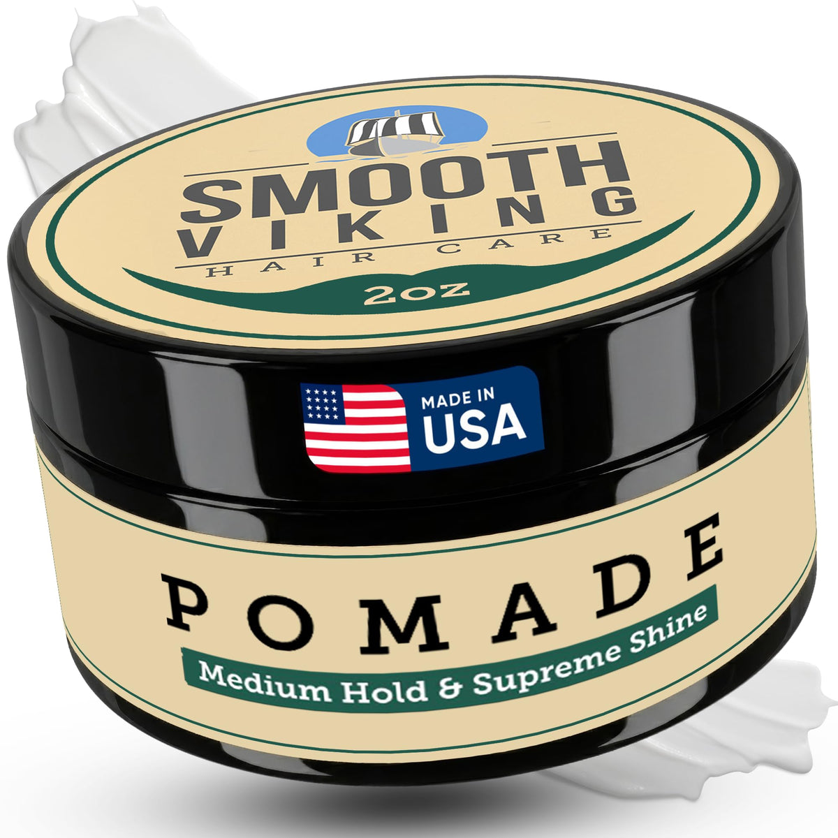 Smooth Viking Pomade: bouteille 2 oz prête à l'emploi pour un coiffage durable.