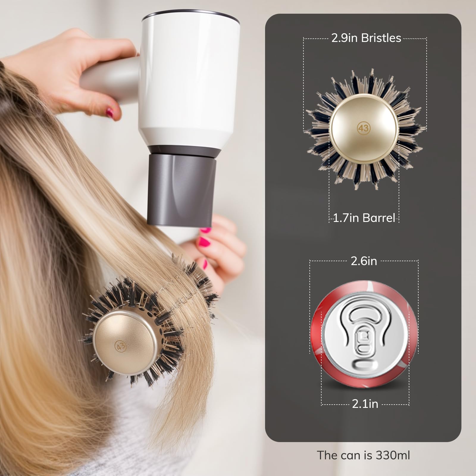 Brosse ronde Sndyi avec poils de sanglier naturels pour cheveux lisses et brillants