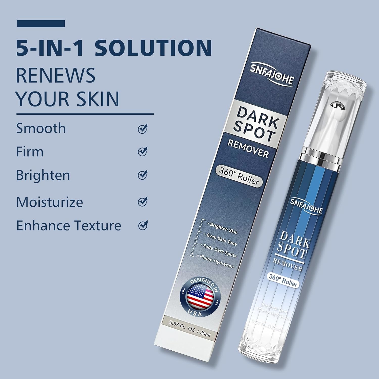 SNFAJOHE Flacon compact de 20 ml avec rouleau 360°.