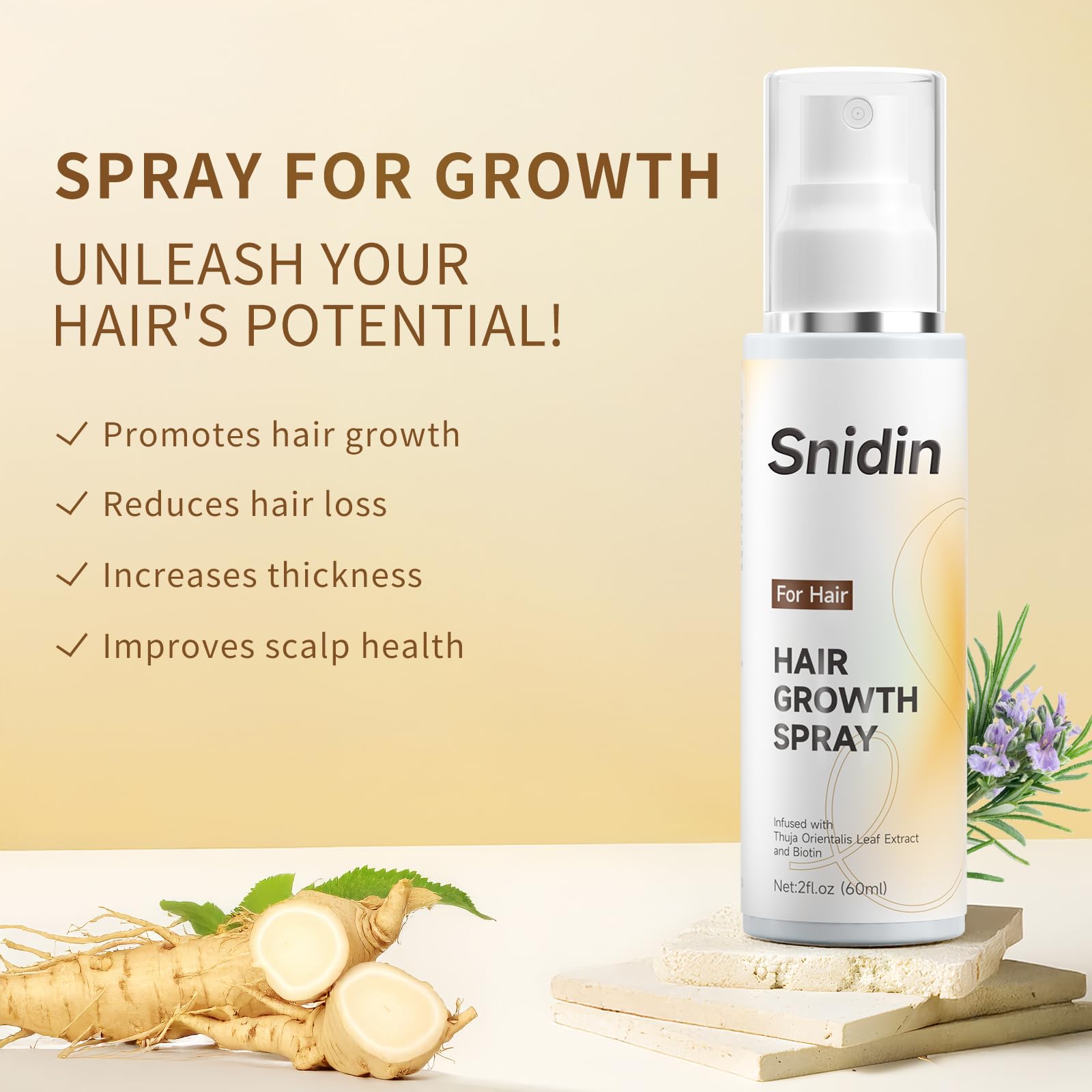 Snidin Spray Rosmarin Biotine, flacon 60 ml, complément potentiel à la routine capillaire