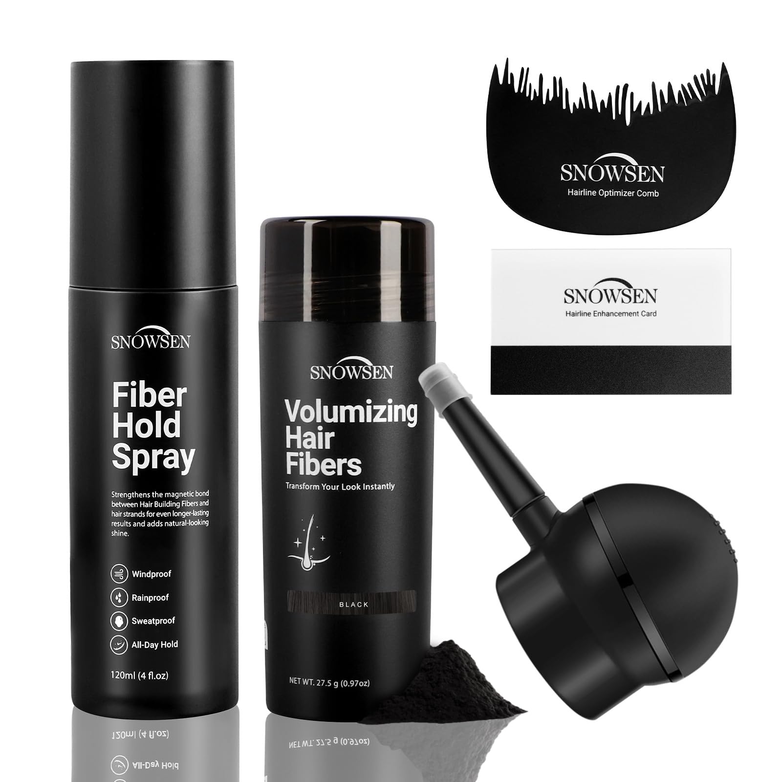 SNOWSEN fibres capillaires avec applicateur précis pour une couverture ciblée et naturelle.