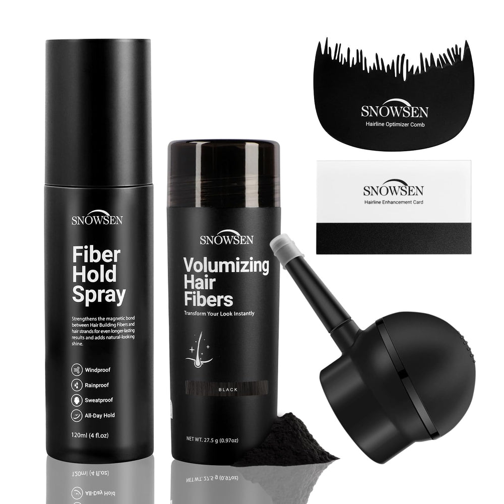 SNOWSEN fibres capillaires avec applicateur précis pour une couverture ciblée et naturelle.