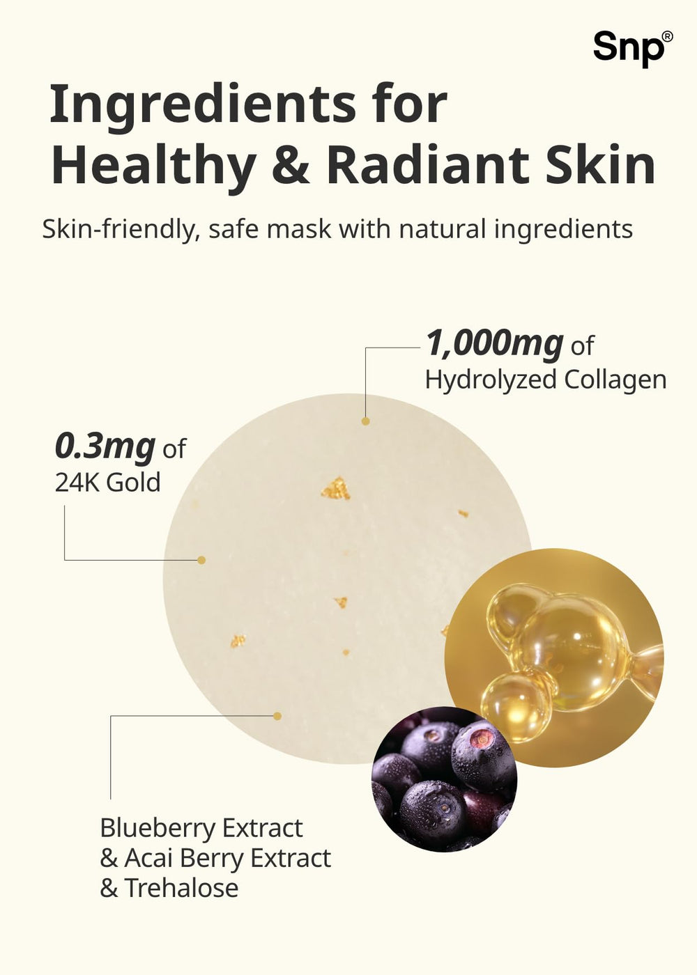 SNP 1000mg Collagen 24K Gold Ampoule Sheet Mask applying on clean face showing hydration boost