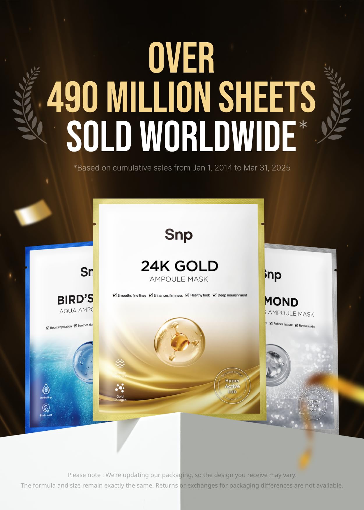 SNP 1000mg Collagen 24K Gold Ampoule Sheet Mask formula highlights collagen boost for skin support