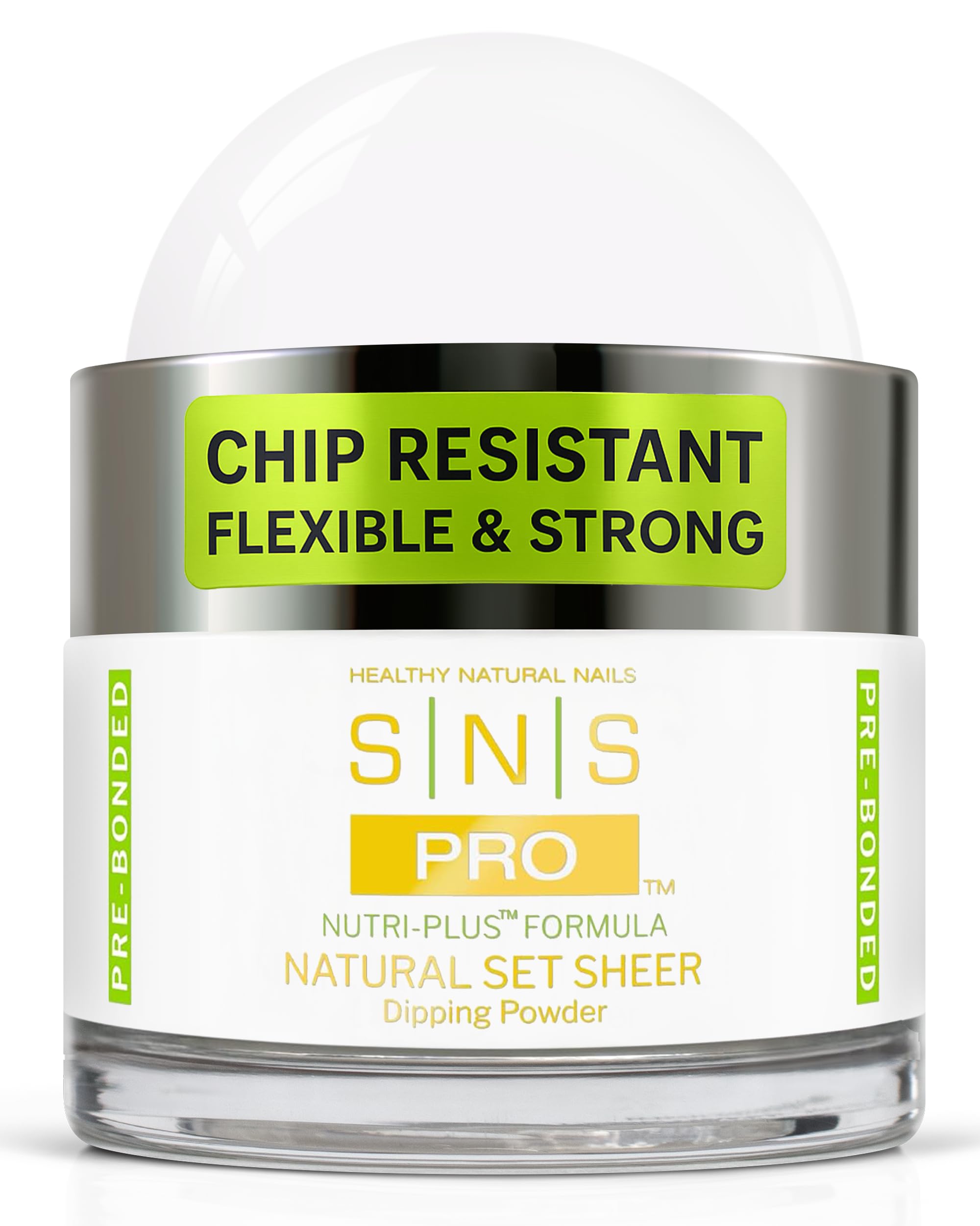 SNS Poudre Dip Naturel Sheer - bouteille montrant la teinte et la brillance.