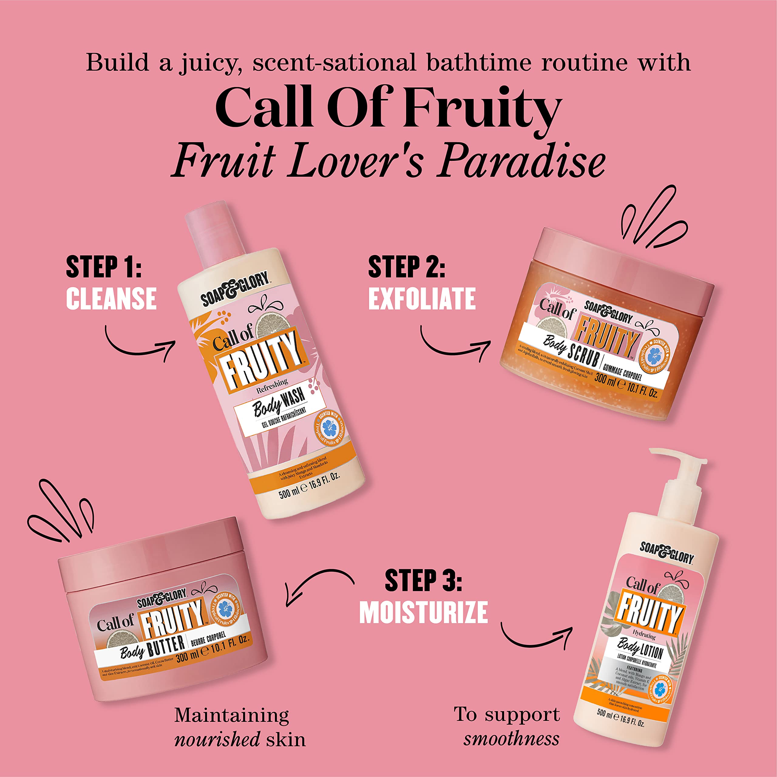 Application sur peau humide après la douche avec Call of Fruity.