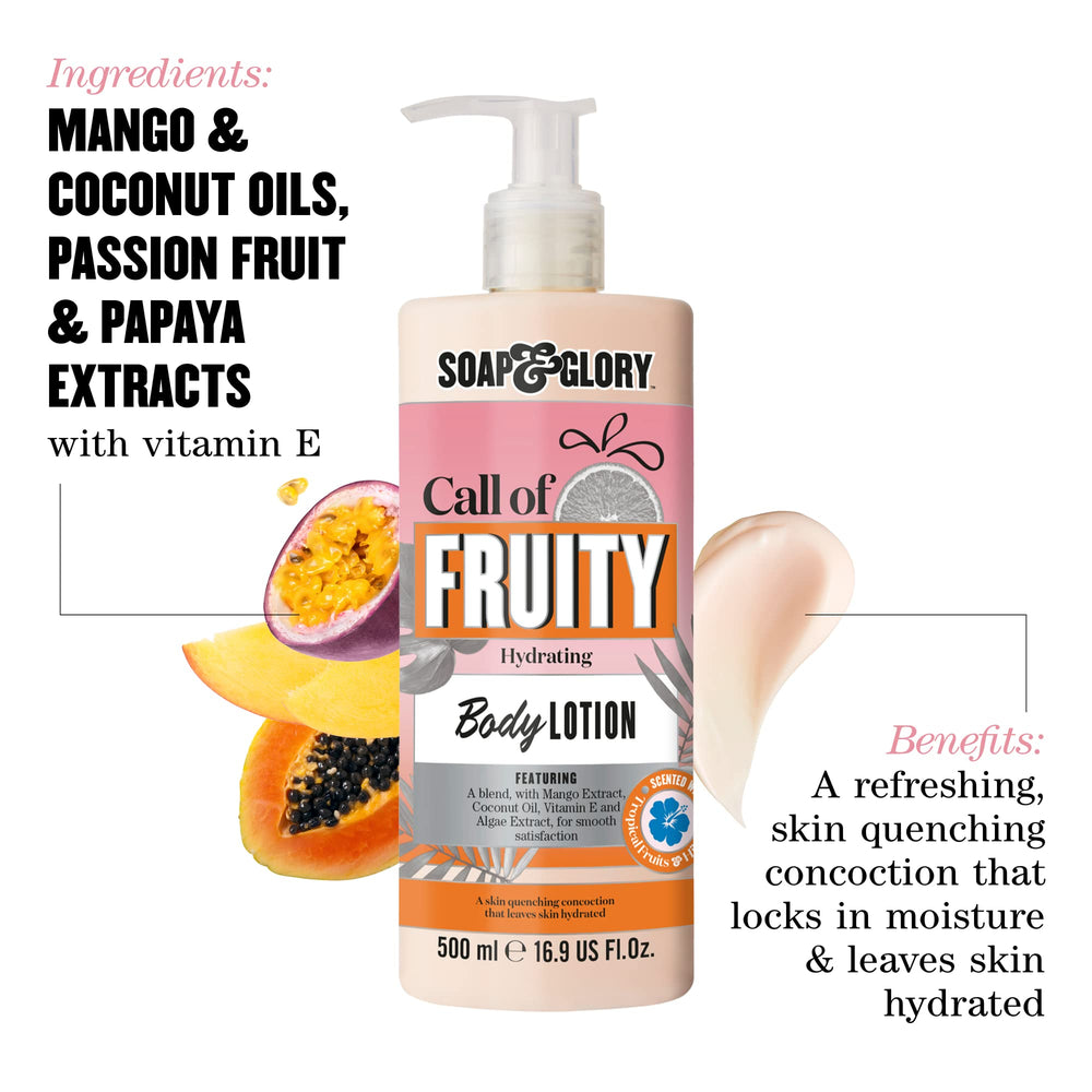 Texture crème veloutée de Call of Fruity pour une absorption rapide après la douche.