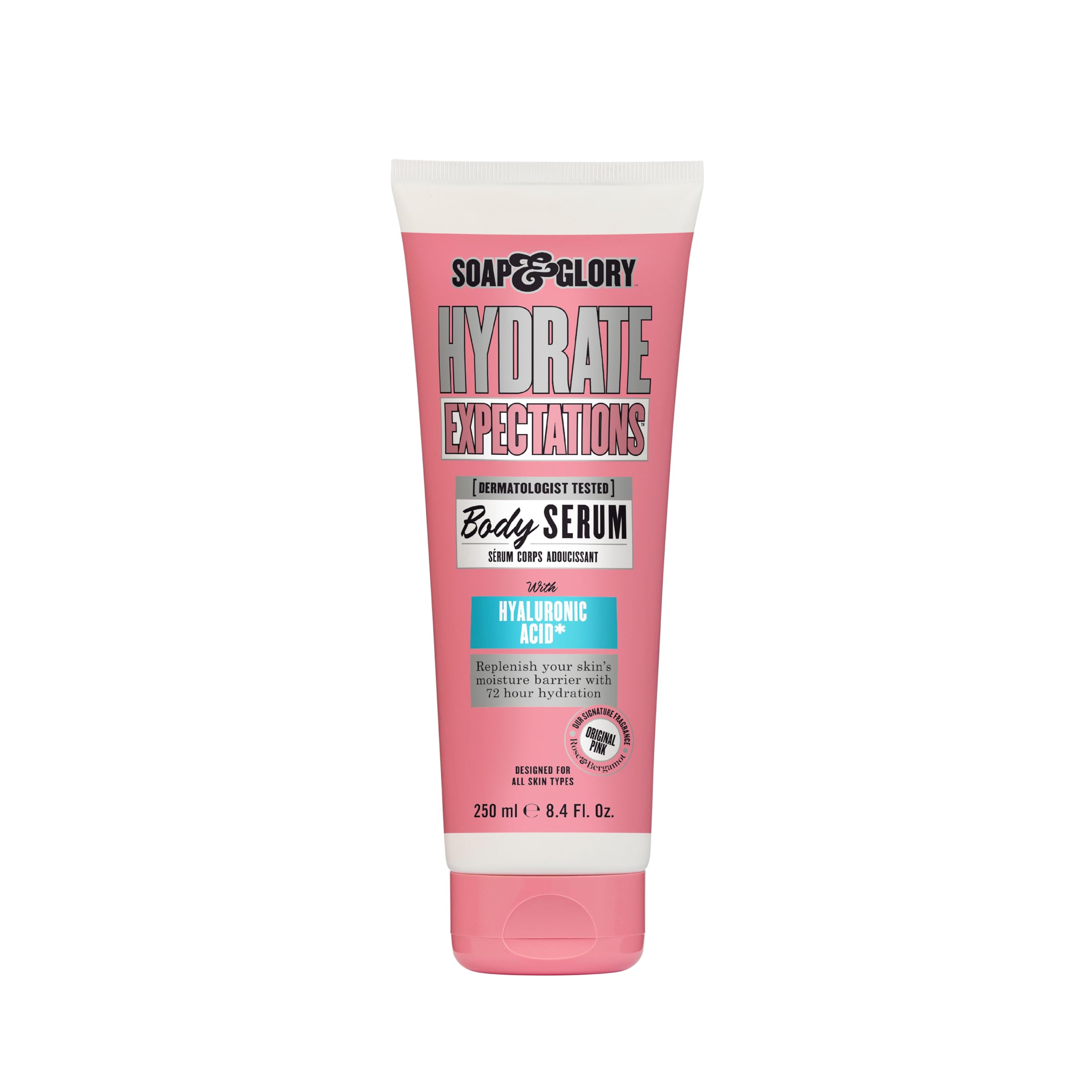 Sérum Soap & Glory en bouteille, hydratation durable pour la peau.