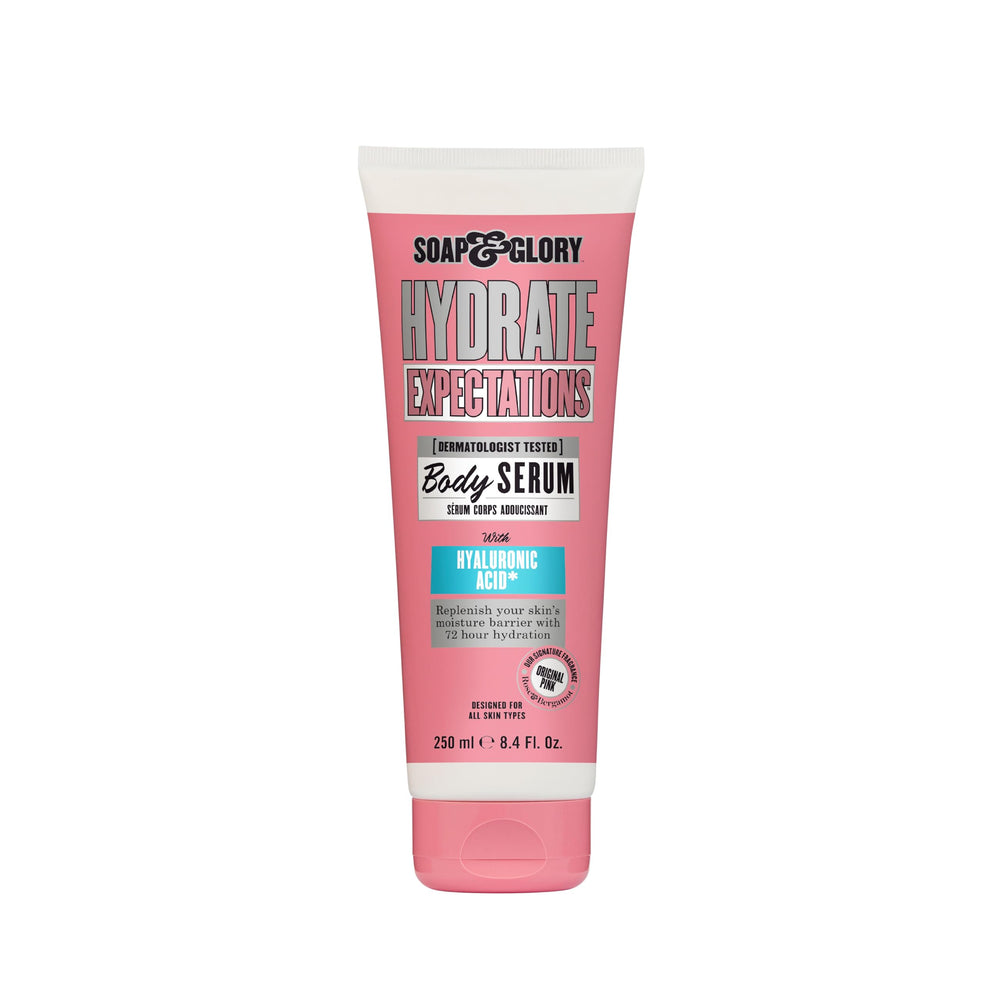 Sérum Soap & Glory en bouteille, hydratation durable pour la peau.