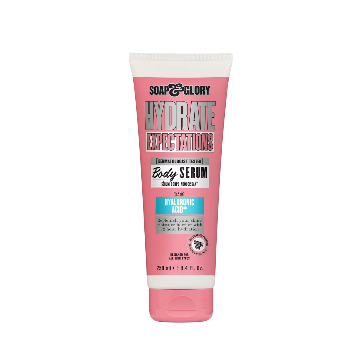 Sérum Soap & Glory en bouteille, hydratation durable pour la peau.
