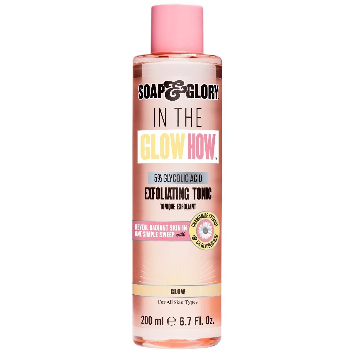 Soap & Glory In The Glow, bouteille tonique pour un éclat et hydratation.