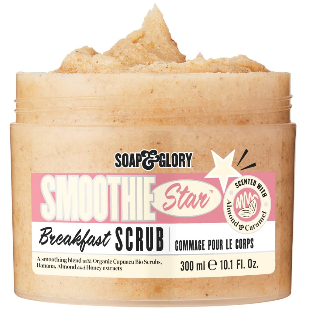 Soap & Glory Smoothie Star – grains de sel marins, peau plus douce après gommage.