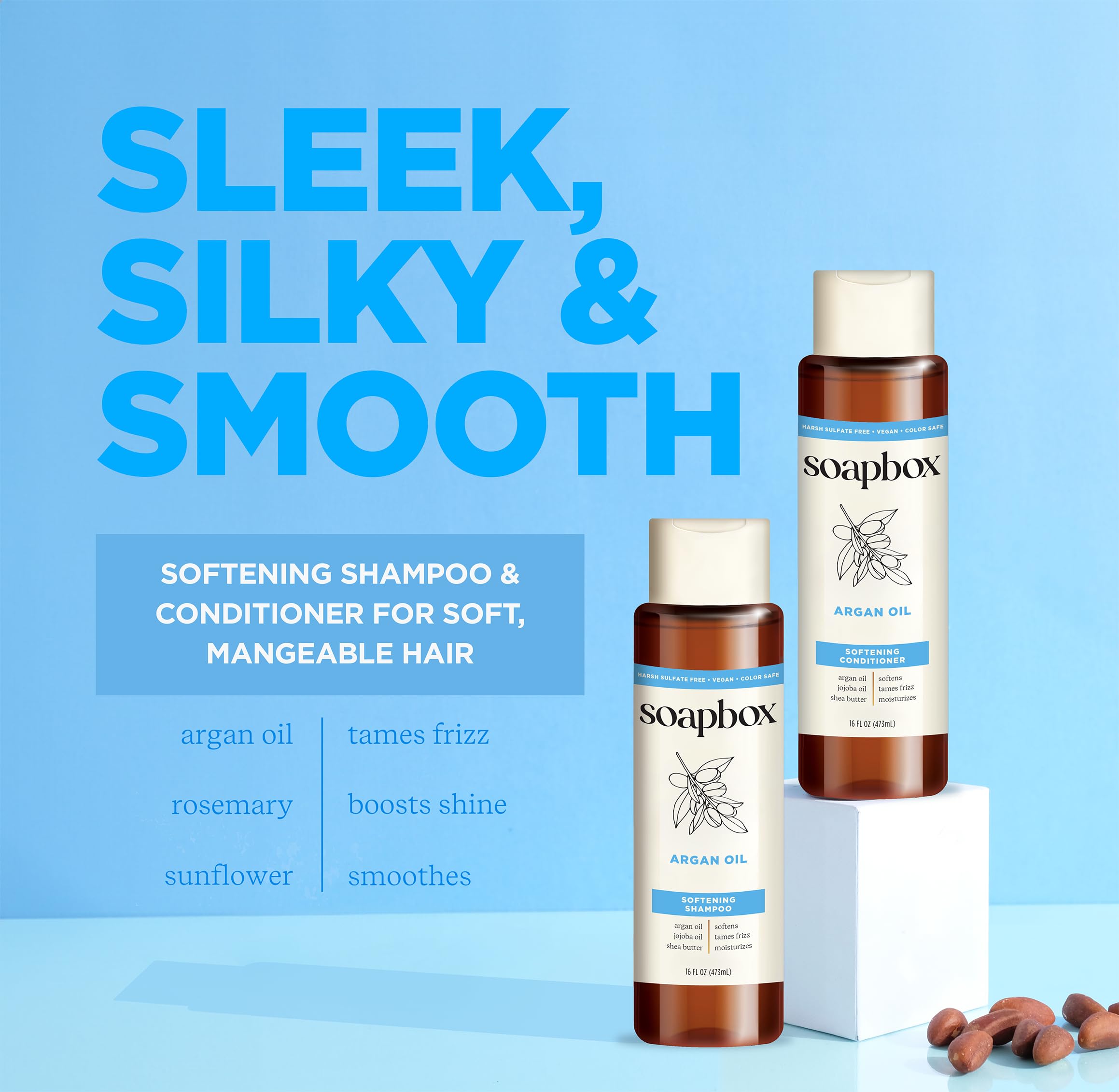 Soapbox Après-shampoing Argan – douceur et brillance durable.