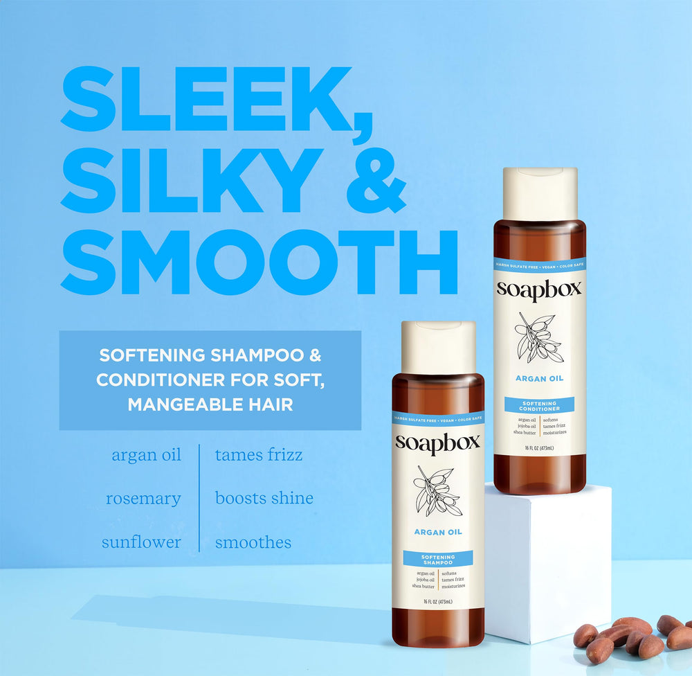 Soapbox Après-shampoing Argan – douceur et brillance durable.