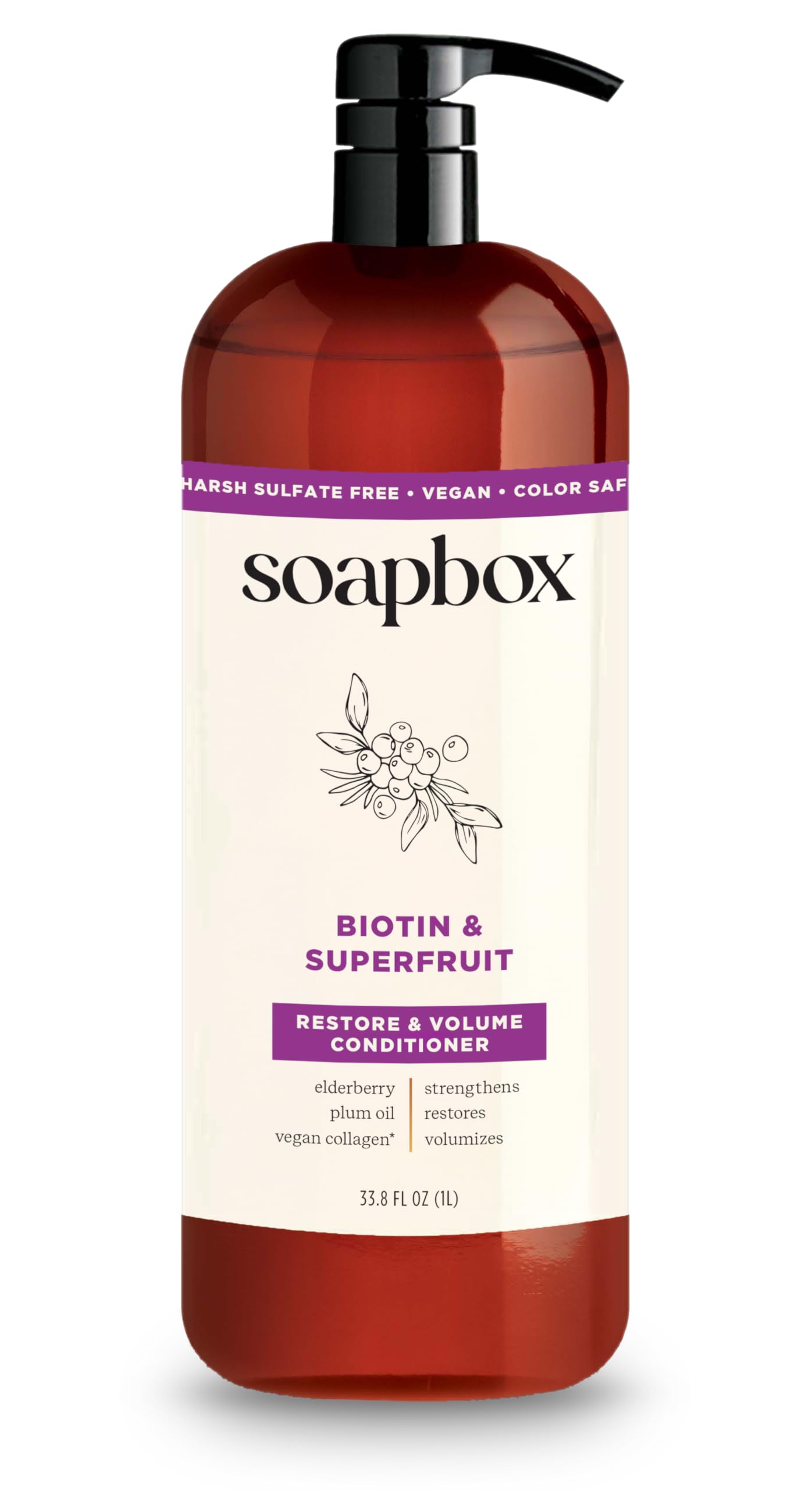 Soapbox biotine-collagene superfruit apres-shampoing 1L en pompe pour plus de volume