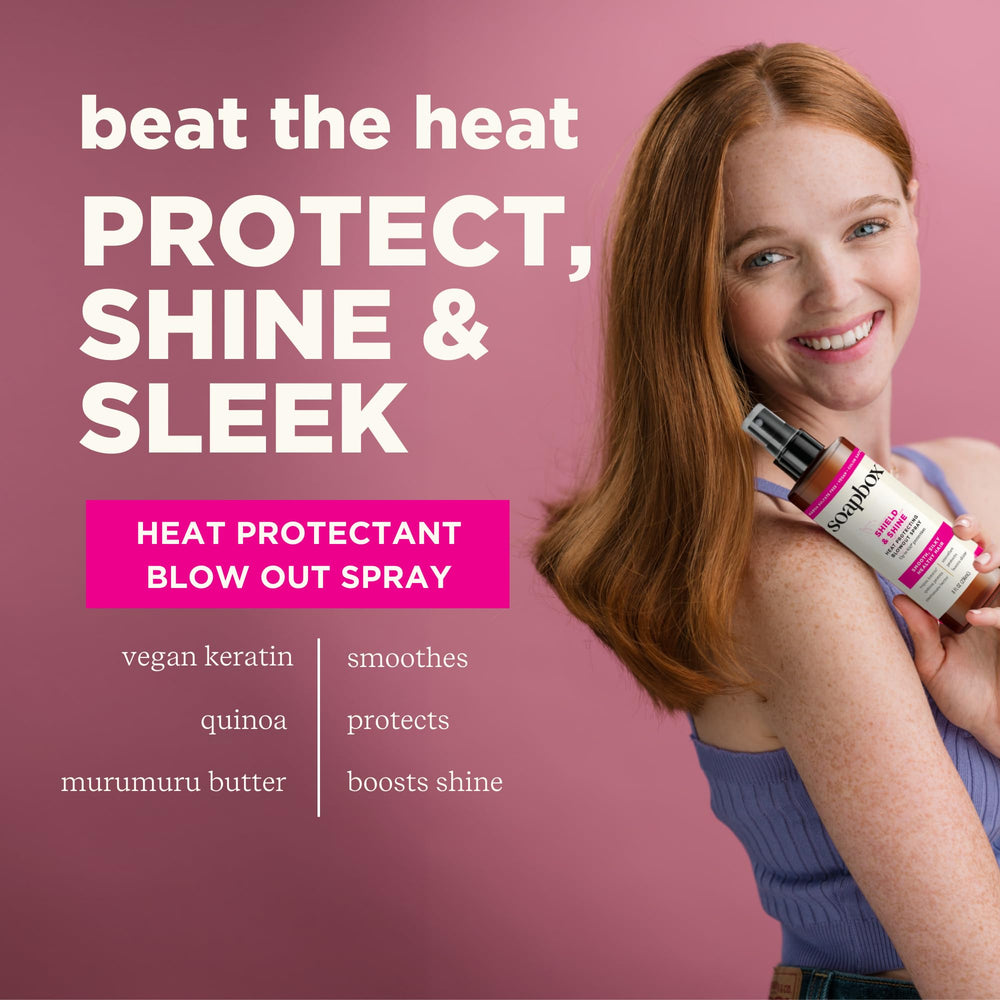 Soapbox Spray Protecteur Thermique, contrôle du frisottis pour cheveux lisses et nets.