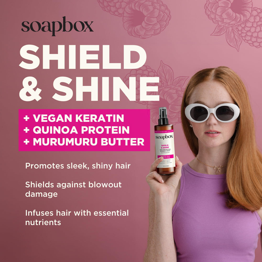 Soapbox Spray Protecteur Thermique, application facile sur cheveux humides avant le brushing.