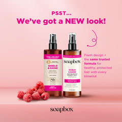 Soapbox Spray Protecteur Thermique, brillance amplifiée après style sur cheveux soyeux.