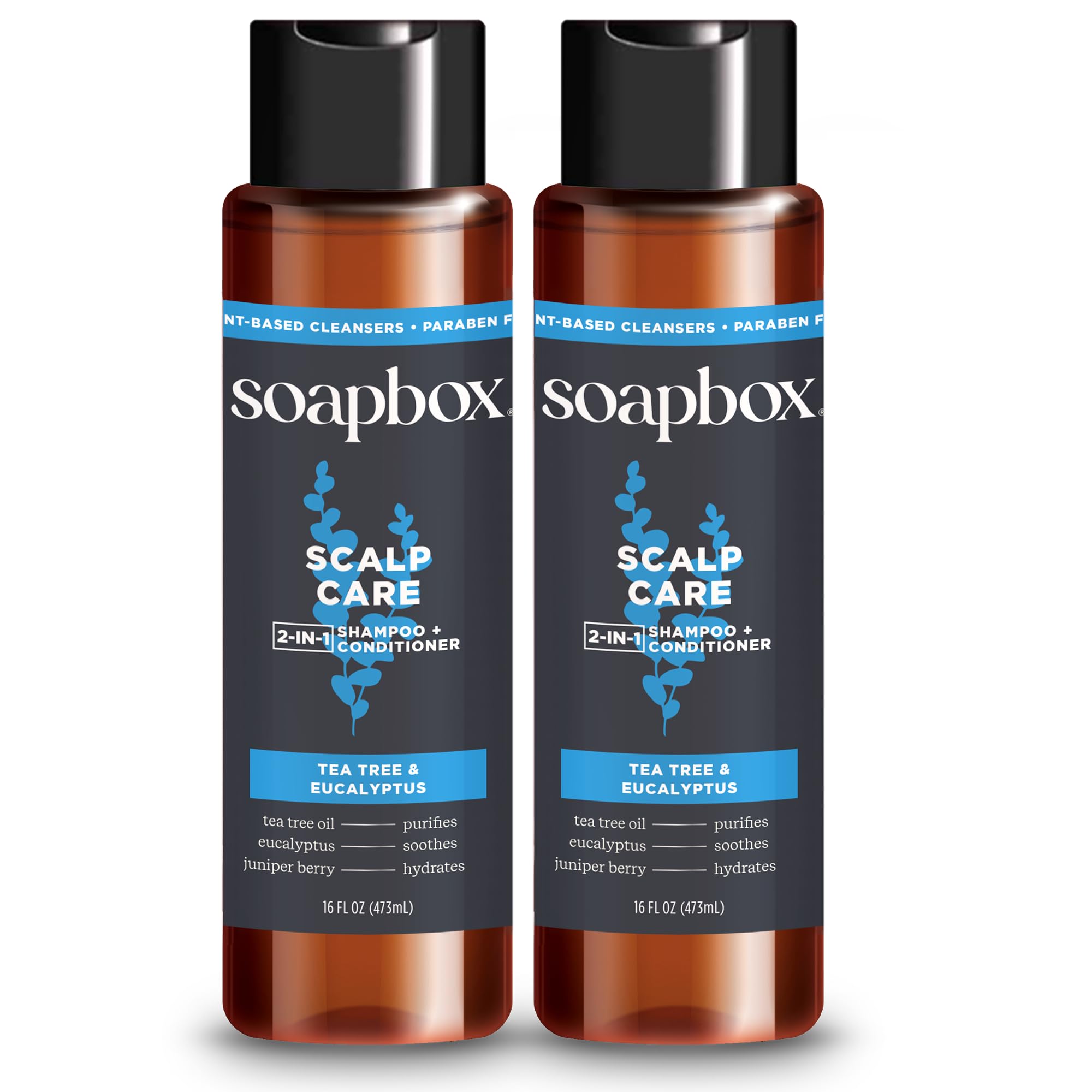 Soapbox Homme 2-en-1 Shampoing apaisant, bouteille pratique pour un soin rapide.