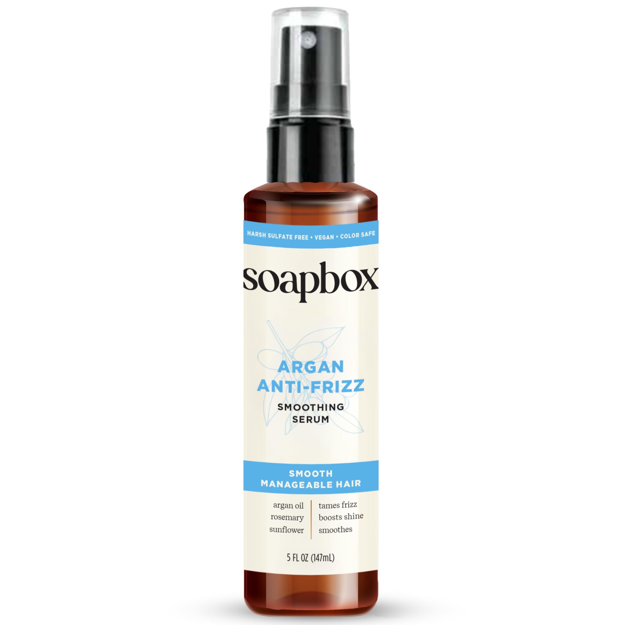 Soapbox huile argan sérum bouteille, texture légère pour cheveux brillants