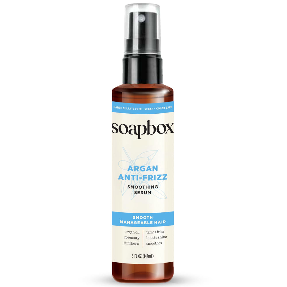 Soapbox huile argan sérum bouteille, texture légère pour cheveux brillants