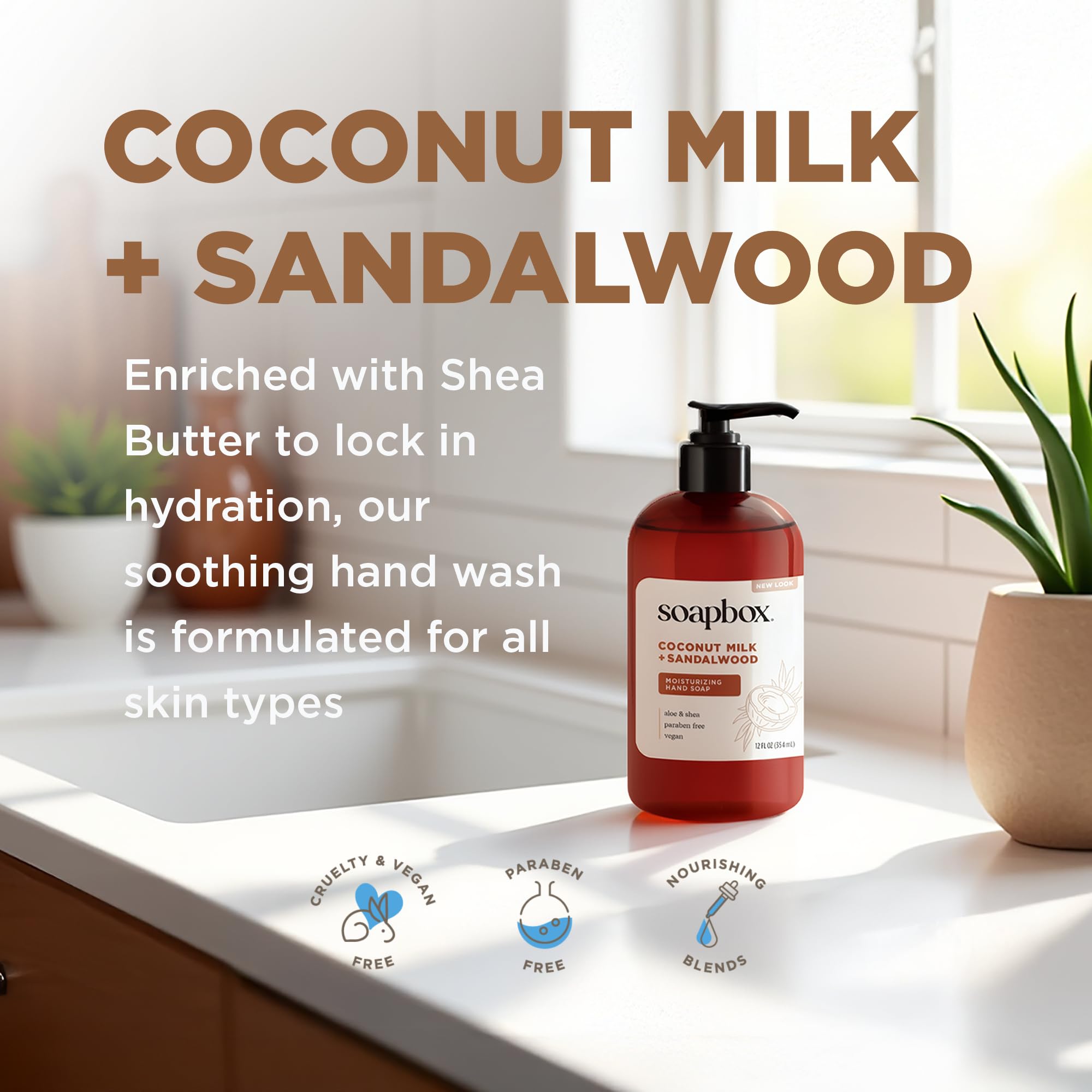 soapbox mains coco lait santal: formulation végane et sans cruauté.