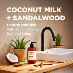 soapbox mains coco lait santal: mousse cremeuse pour un lavage agréable.