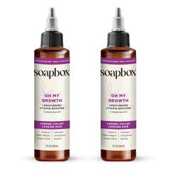 Soapbox Oh My Growth - bouteille élégante révélant une formule végétale pour cheveux plus épais.