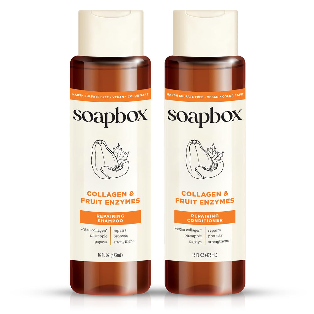 Duo Soapbox Shampoing et Après-Shampoing Collagène prêt à l’emploi – Renforcement et densité possibles.