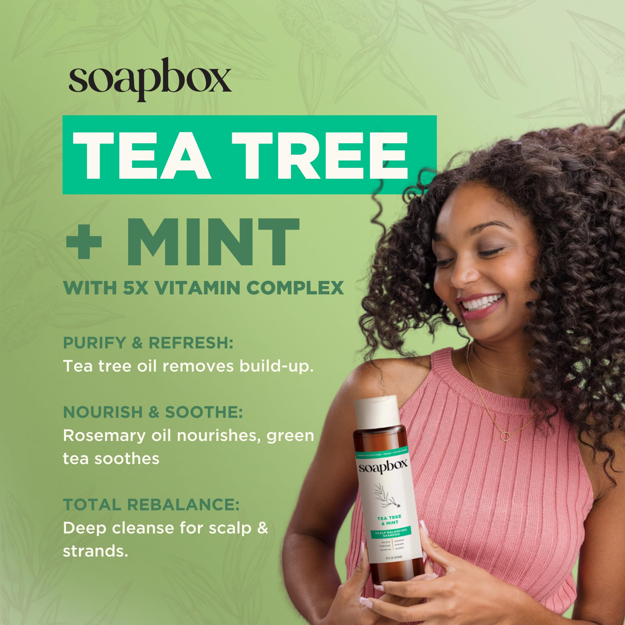 Sensation de fraîcheur Soapbox Tea Tree sur le cuir chevelu après lavage.
