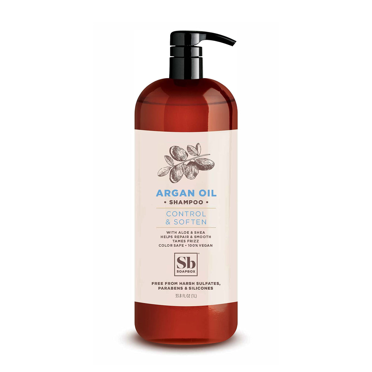 Soapbox Shampoing argan, bouteille 1L, purifie le cuir chevelu.