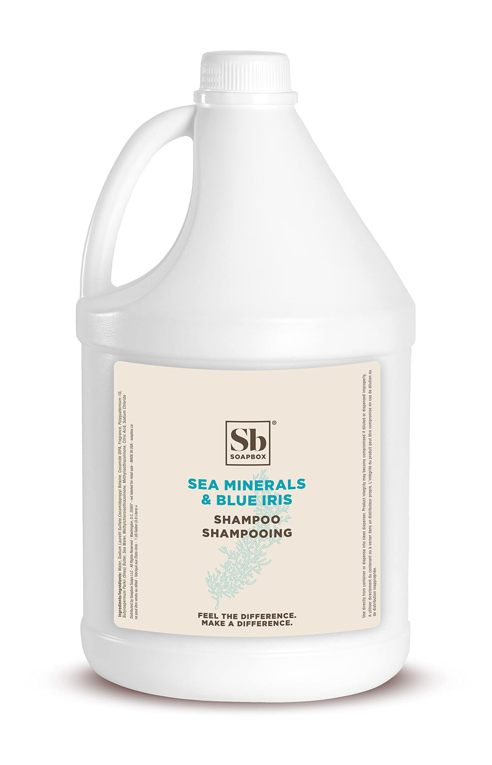 Soapbox Shampoo minéraux marins et iris bleu, bouteille prête pour usage quotidien