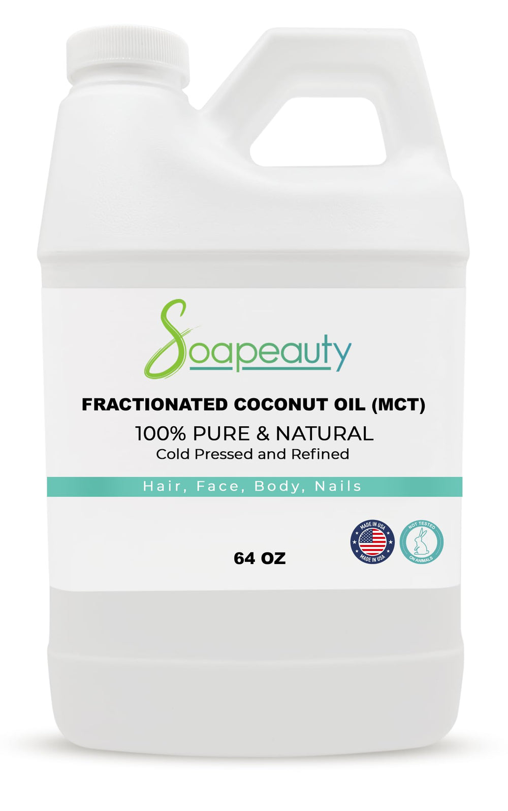 Soapeauty huile coco fractionnée, bouteille 64oz, hydratation légère pour peau et cheveux.