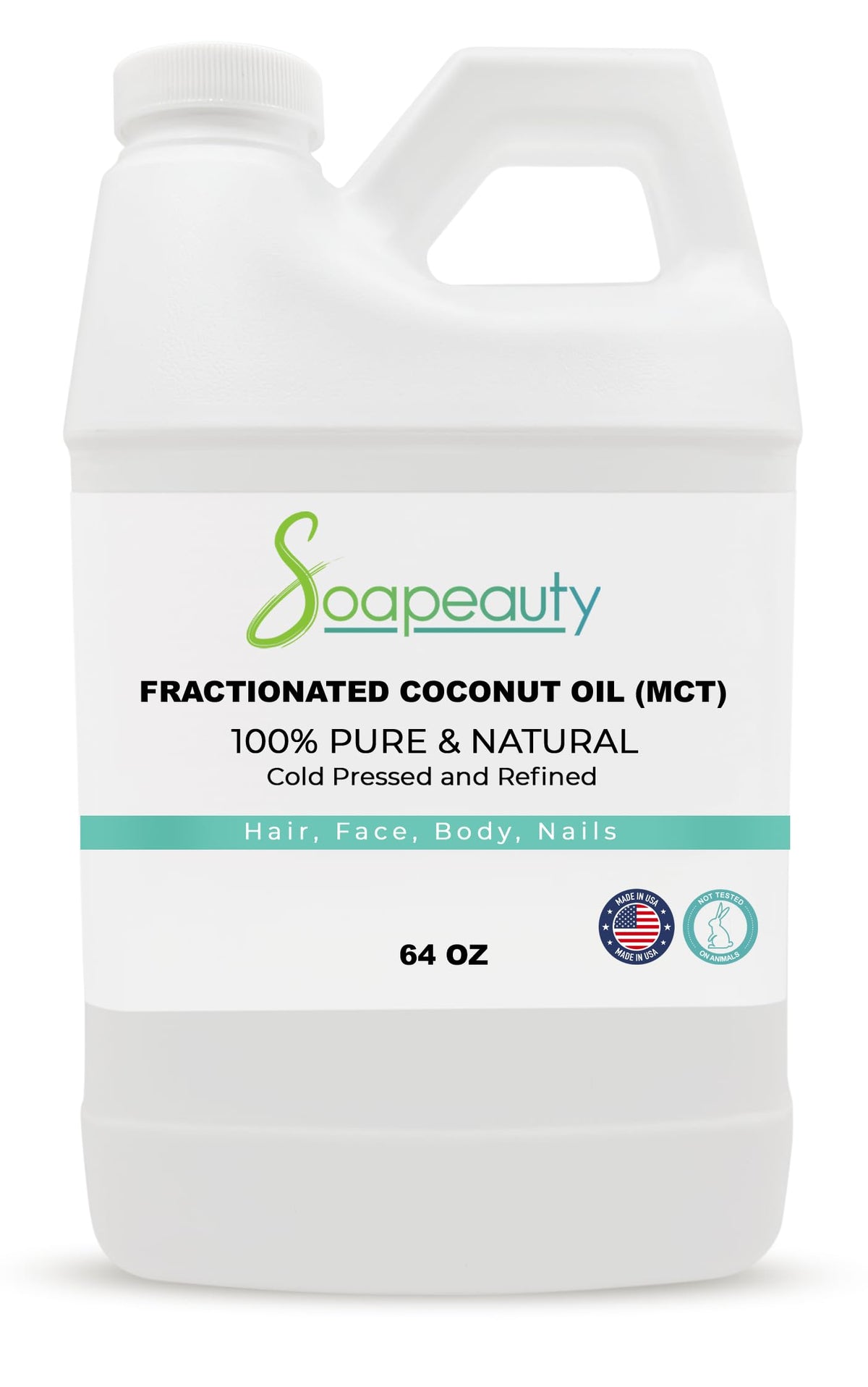 Soapeauty huile coco fractionnée, bouteille 64oz, hydratation légère pour peau et cheveux.
